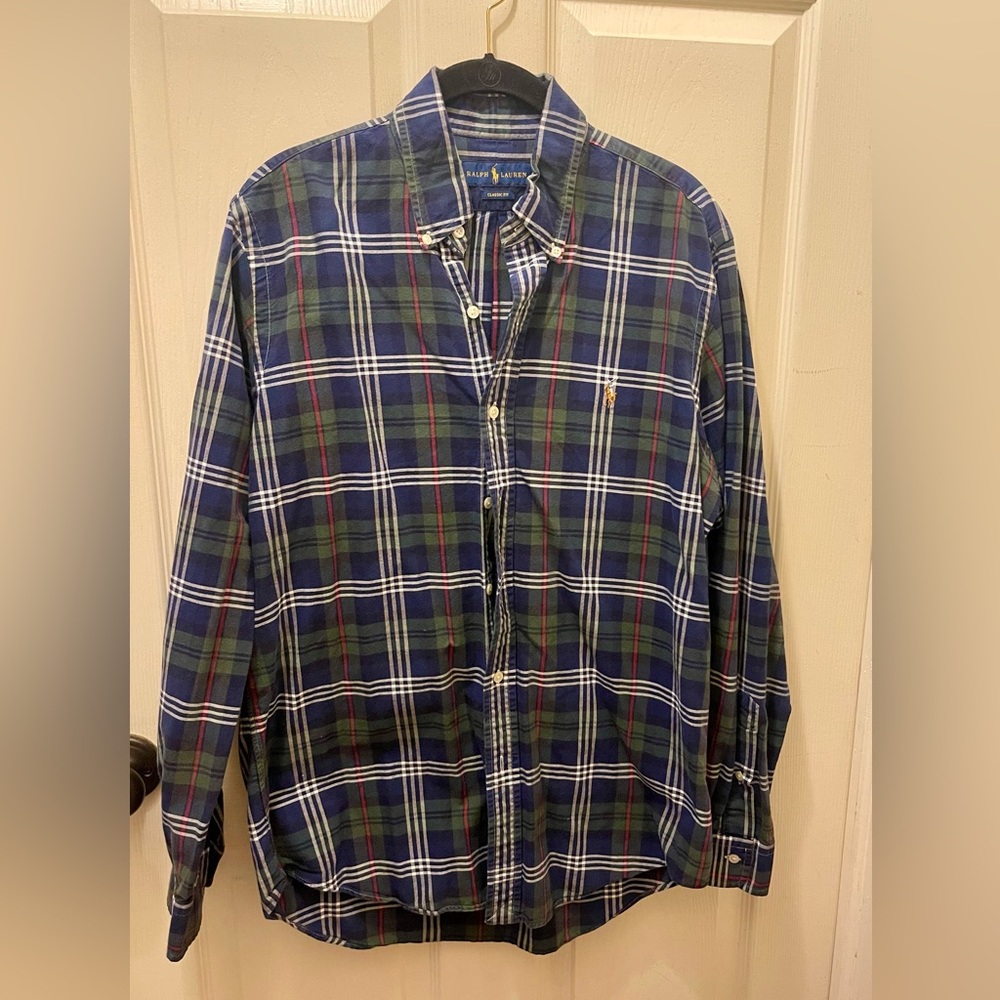 POLO by Ralph Lauren Men's Green and Blue Plaid Shirt